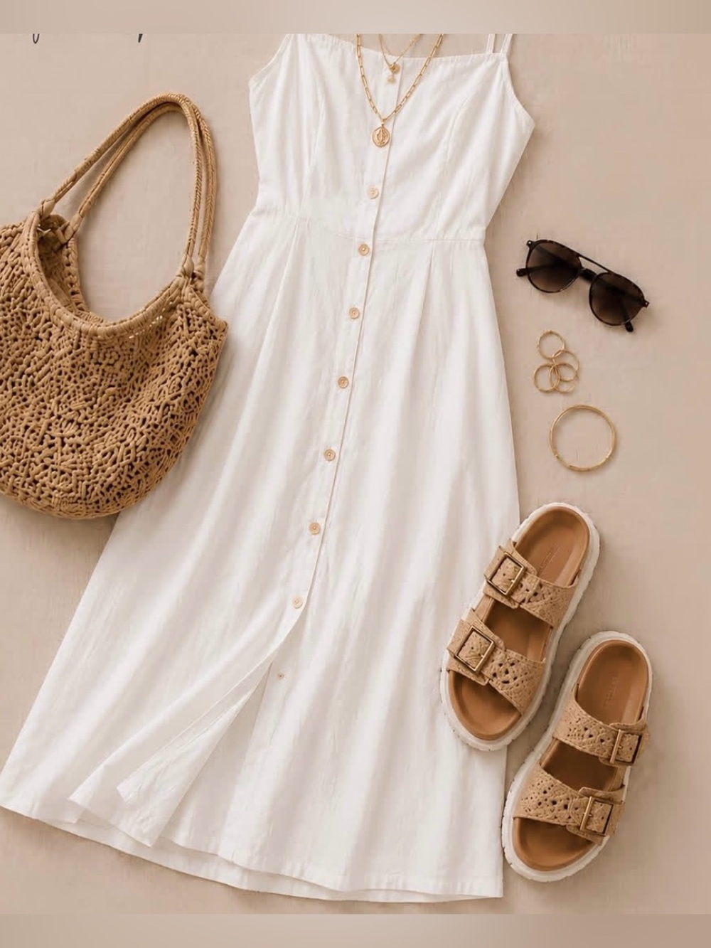 NWOT - White Button-Front Square Neck Midi Dress